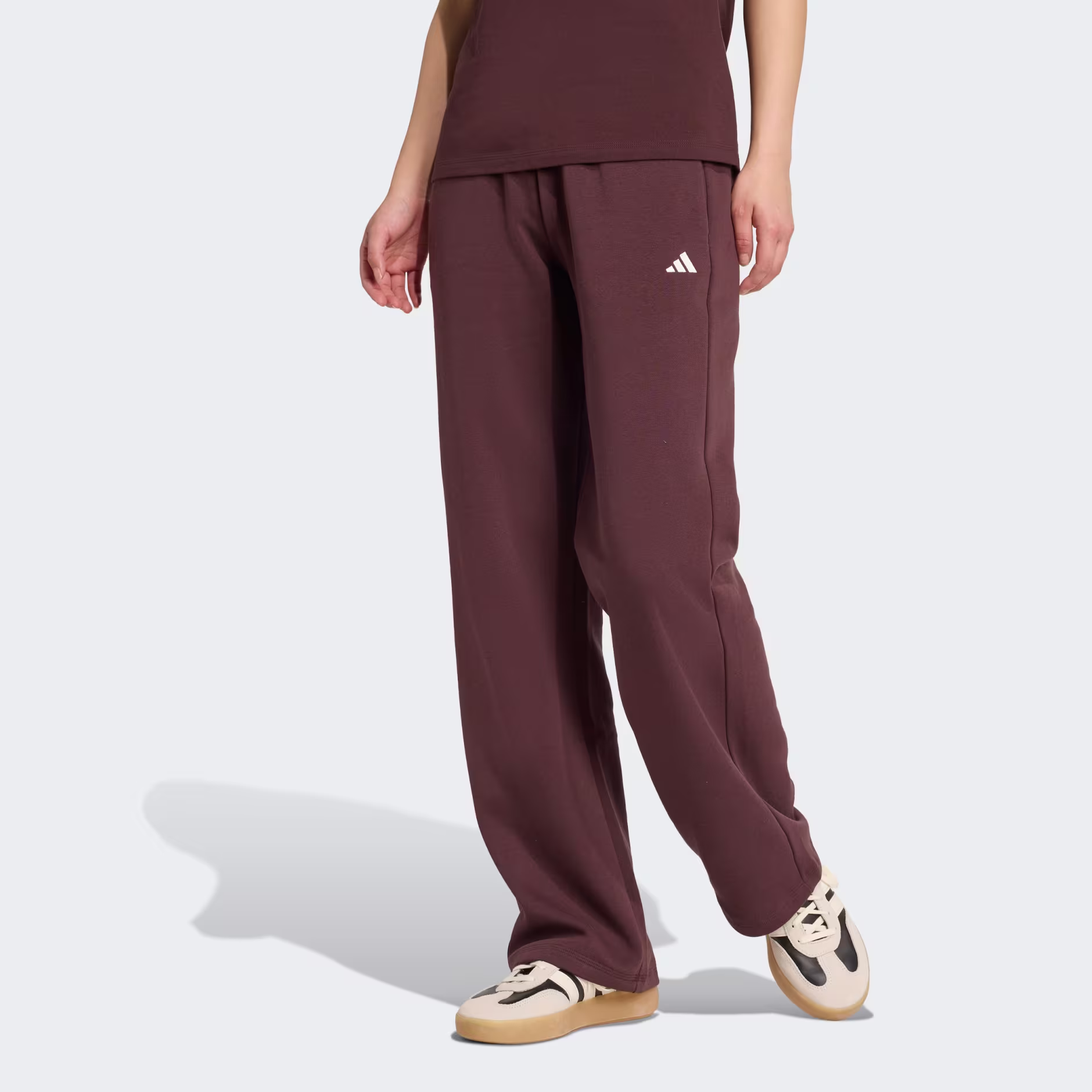 Adidas Essentials Small Logo Feel Cozy Open-hem Pants - Shadow Brown/ White
