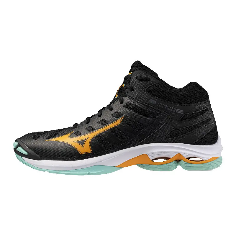 Mizuno Wave Voltage 2 Mid Indoor Court Shoes - Black/Tangelo/Ice Green